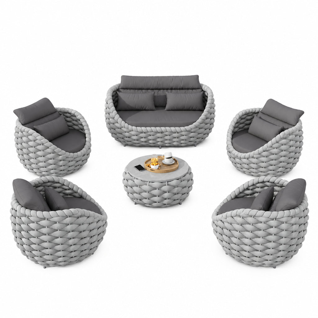 6-Piece Aluminum Patio Furniture Set,Polyester Light Grey W/Table