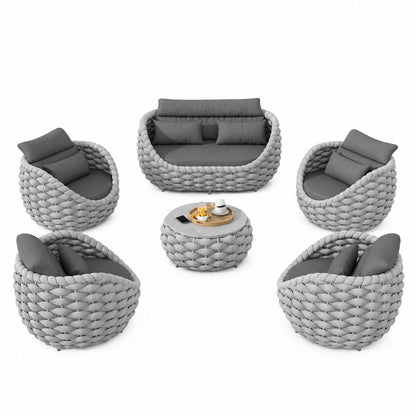 6-Piece Aluminum Patio Furniture Set,Polyester Light Grey W/Table