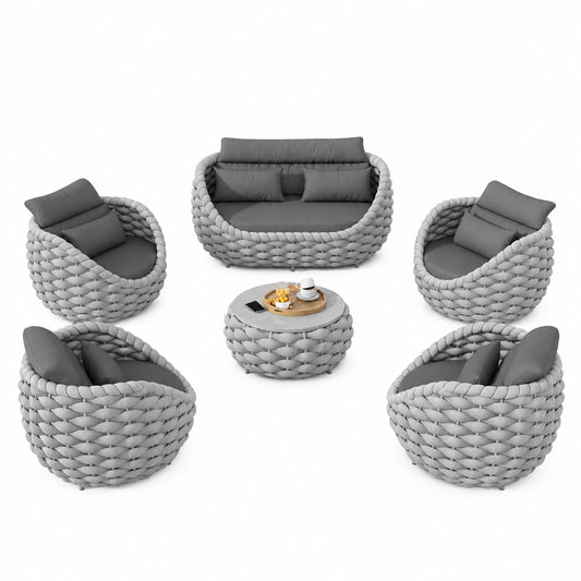 6-Piece Aluminum Patio Furniture Set,Polyester Light Grey W/Table