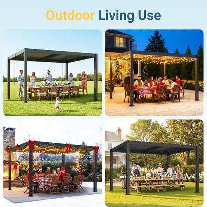 Pergola 10' X 12' with Aluminum Frame and Adjustable Louvered Roof