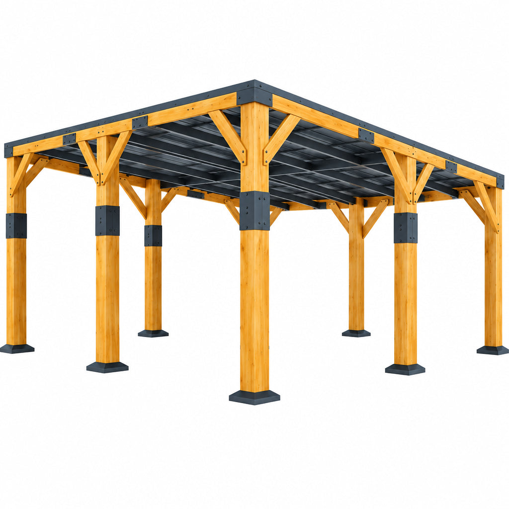 20' X 20' Cedar Wood Gazebo with Sloped Galvanized Steel Roof